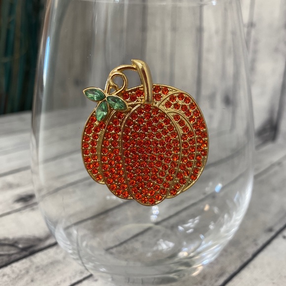FALL PUMPKIN STEMLESS BLING GEMS WINE GLASS - Picture 2 of 5